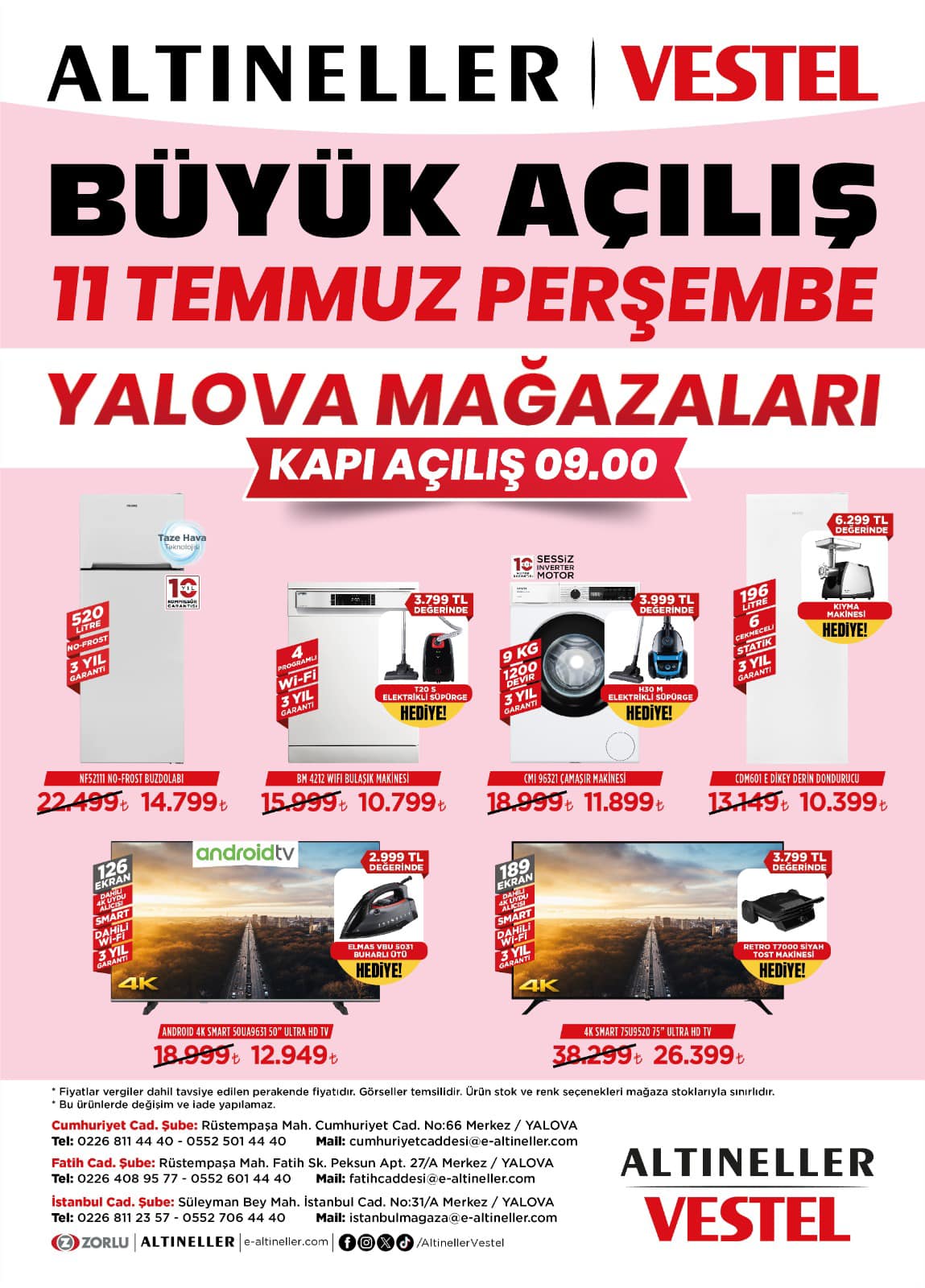 ALTINELLER - VESTEL MAĞAZALARI BÜYÜK İNDİRİMLERLE HİZMETE GİRİYOR!